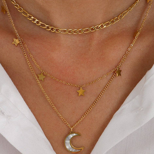 18K Gold Plated Waterproof Stainless Steel Chain Moon Necklace