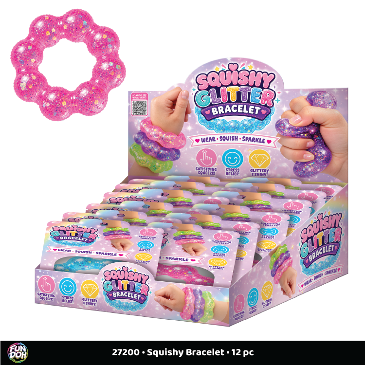 Fun Doh Squishy Sparkle Glitter Sensory Bracelet- 12/Display: Wholesale Price