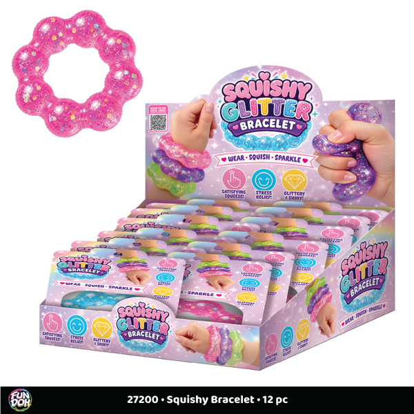 Fun Doh Squishy Sparkle Glitter Sensory Bracelet- 12/Display: Wholesale Price