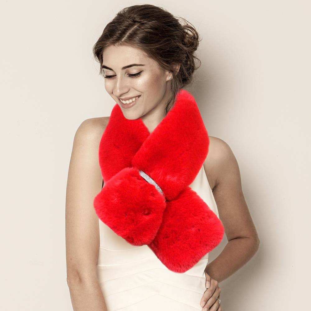 Faux Fur Bling Pull Through Scarf: Pink