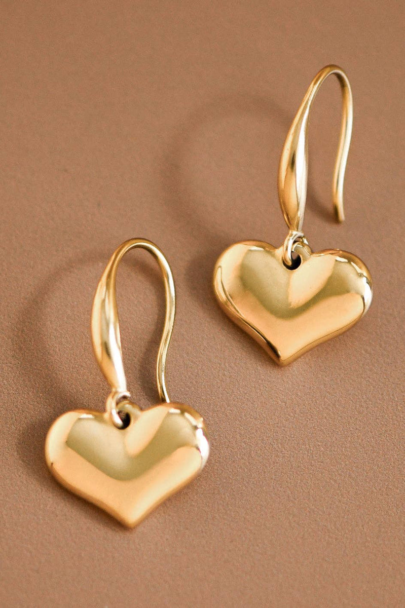 18K Gold Plated Waterproof Stainless Steel Drop Heart Earrings