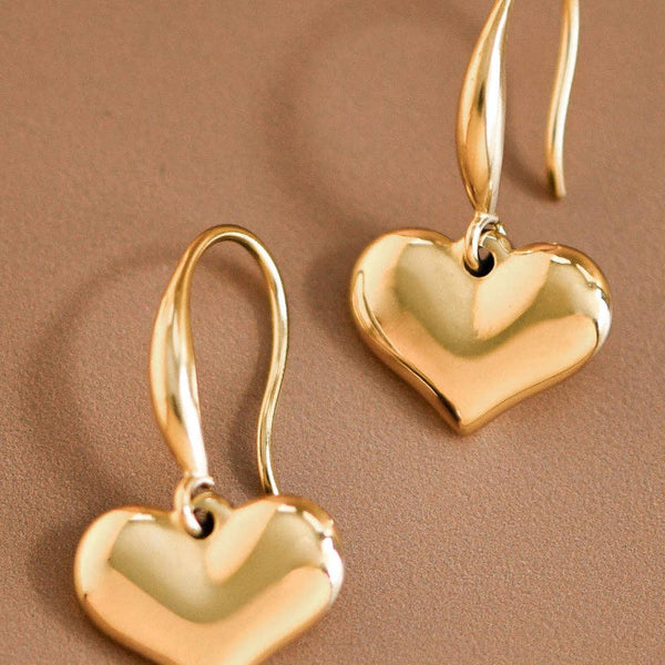 18K Gold Plated Waterproof Stainless Steel Drop Heart Earrings