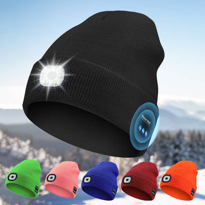 Wireless Bluetooth Beanie with LED Light Outdoor Warm Knit Hat: M1-L10 Medium Heather Gray 1-Light