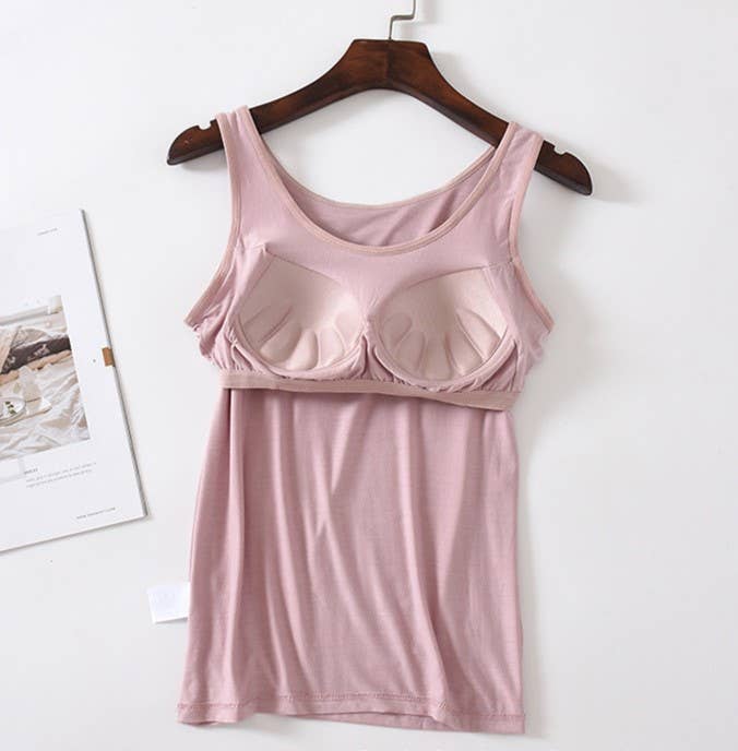 Skin-friendly soft round neck built-in bra tank top: Black / L