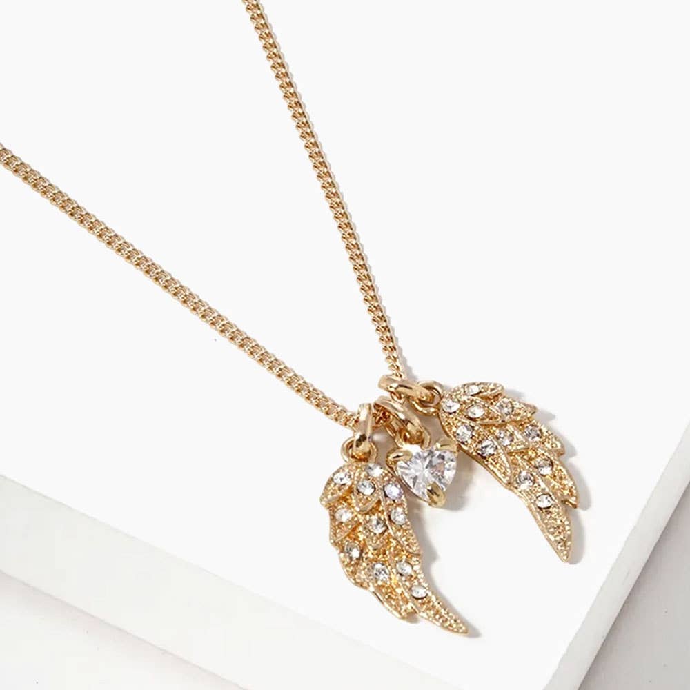 Crystal Wing Heart Bead Pendant Necklace
: Silver