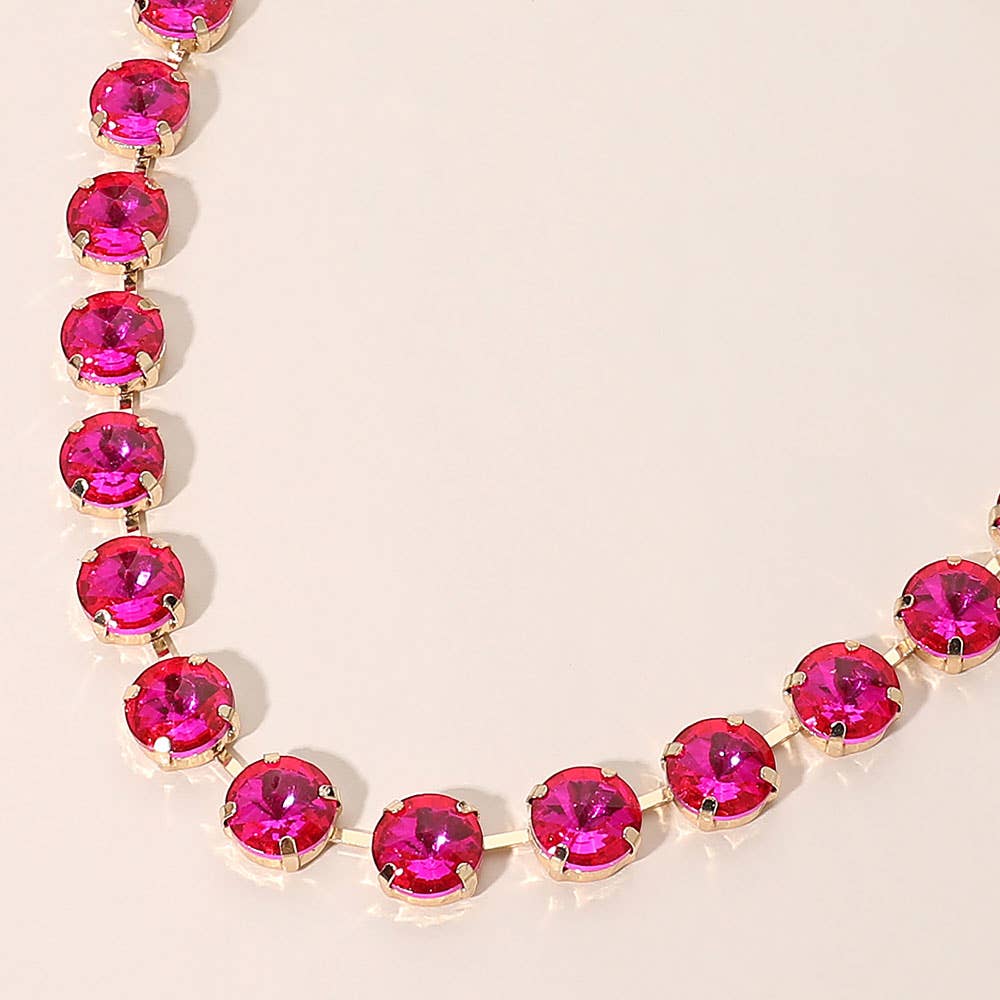 Round Cut Stone Cluster Link Evening Necklace: Gold,Opal,Pink