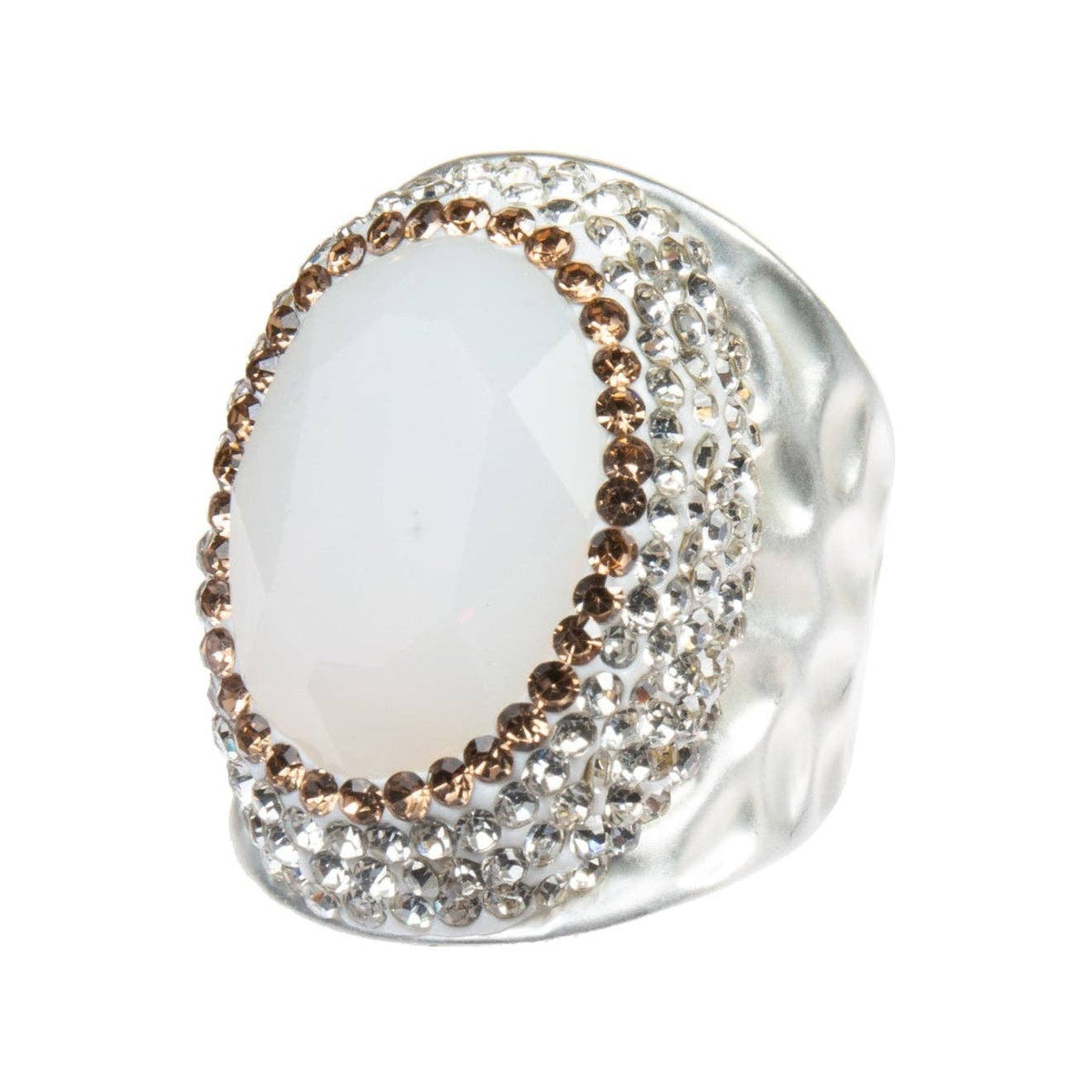 Round Crystal Pavé Cocktail Ring R2531 - White Opal: Black