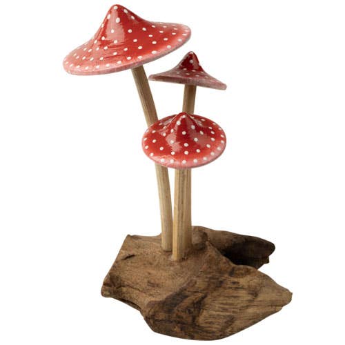 Red Mushrooms Wood Base