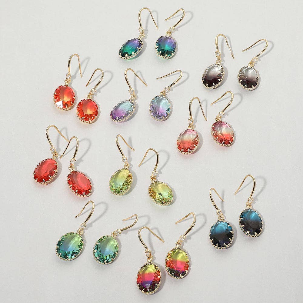 Oval Stone Drop Earrings: Light,Multi
