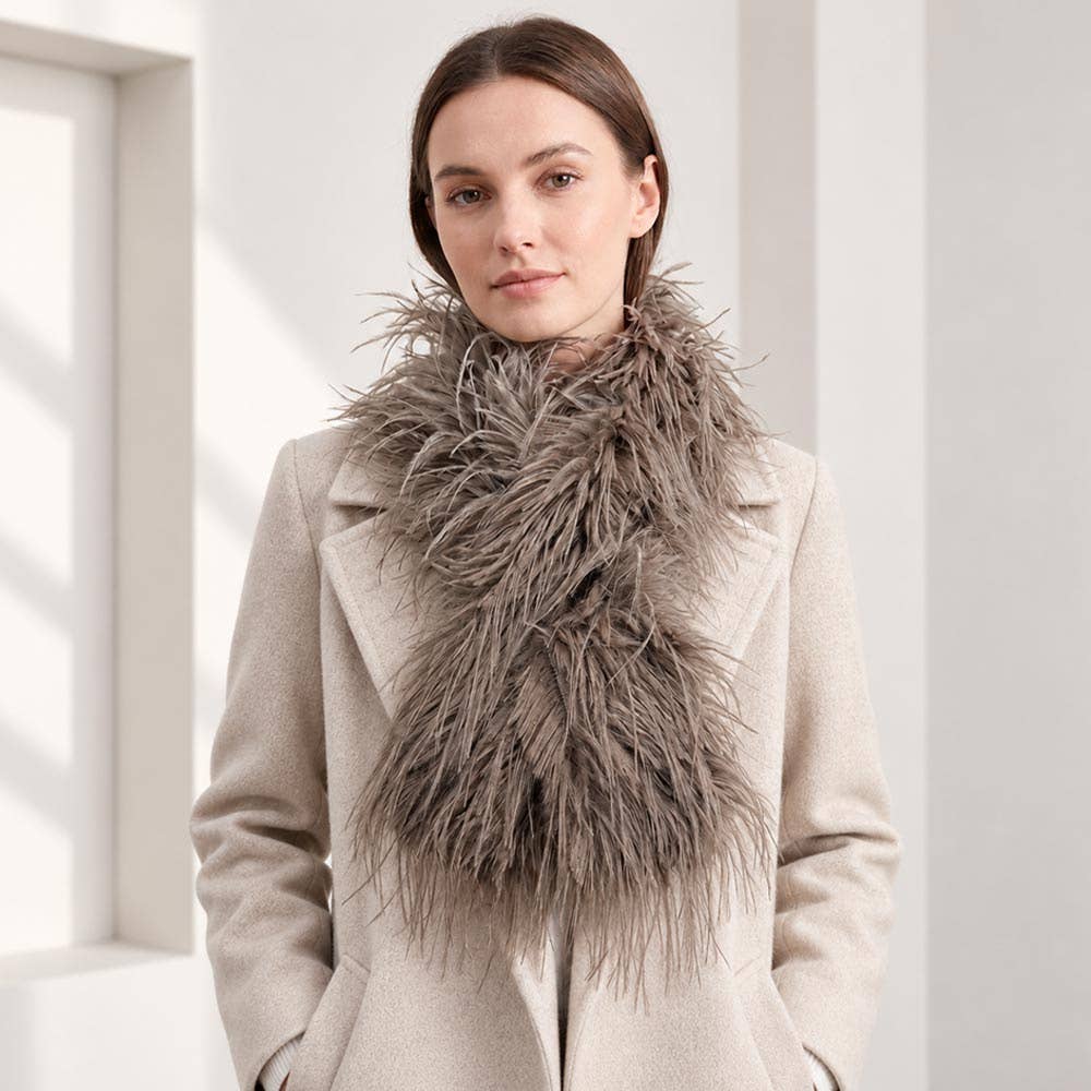 Fluffy Feather Fur Pull Through Scarf: Hot Pink
