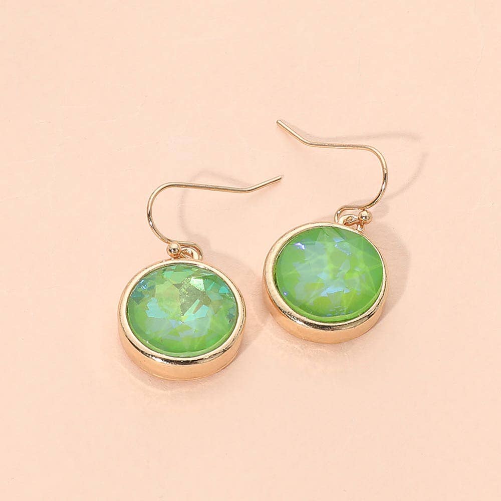 Round Faceted Stone Drop Dangle Earrings: Fuchsia,Gold,Light