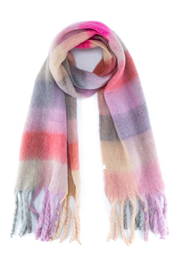 Oversize Soft Winter Scarf: Pink/Multi