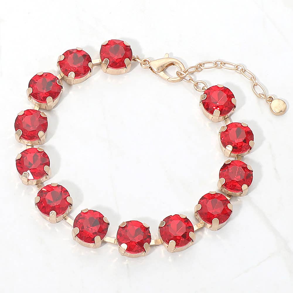 Round Stone Cluster Link Bracelet: Aqua,Pink