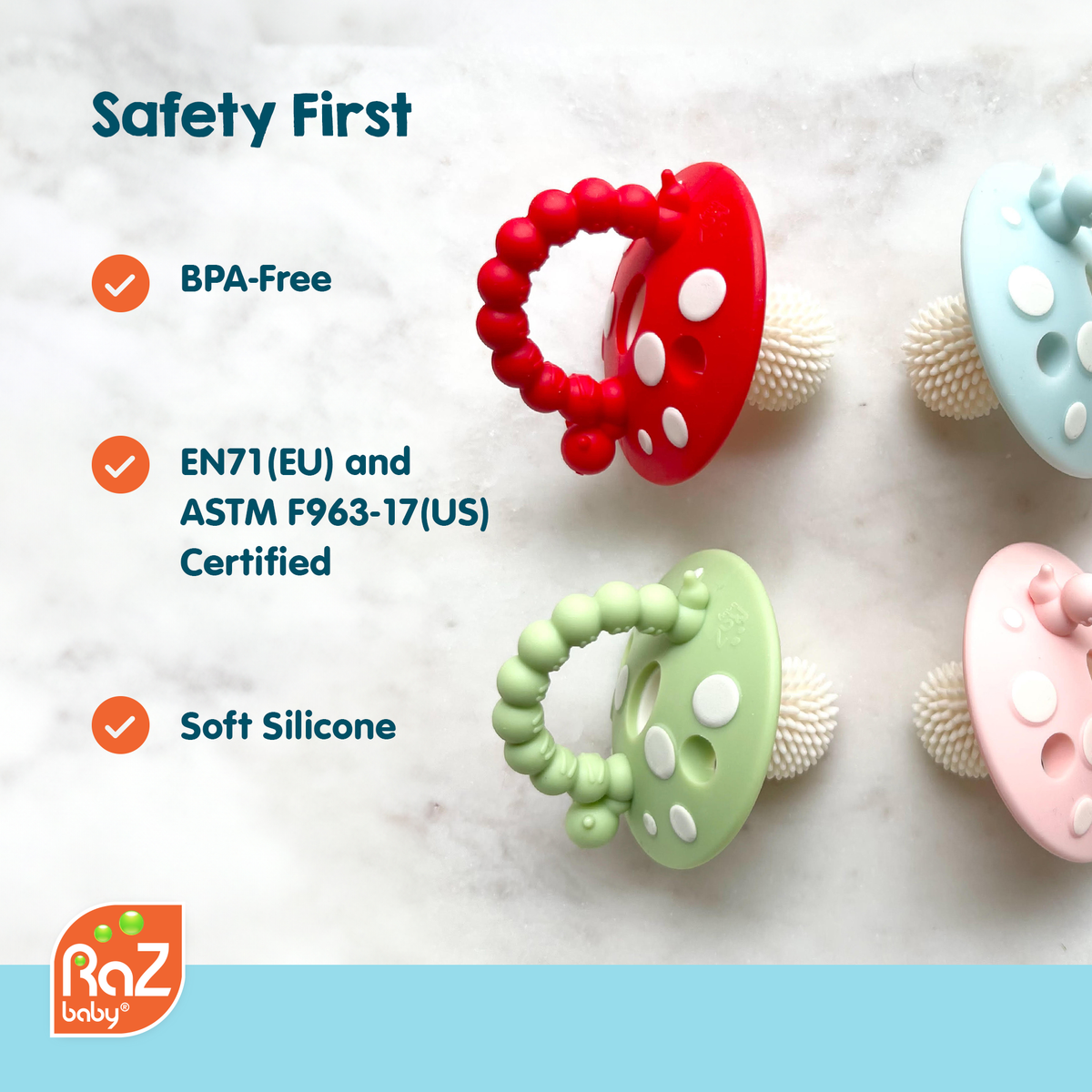 Chompy Mushroom Silicone Teether - 2PK: Red/Green