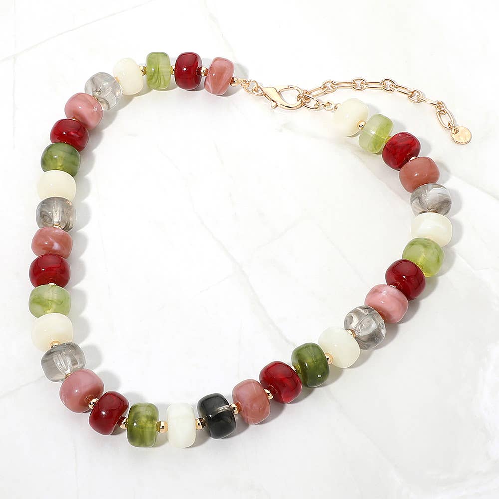 Chunky Colorful Rondelle Beaded Statement Necklace: Multi