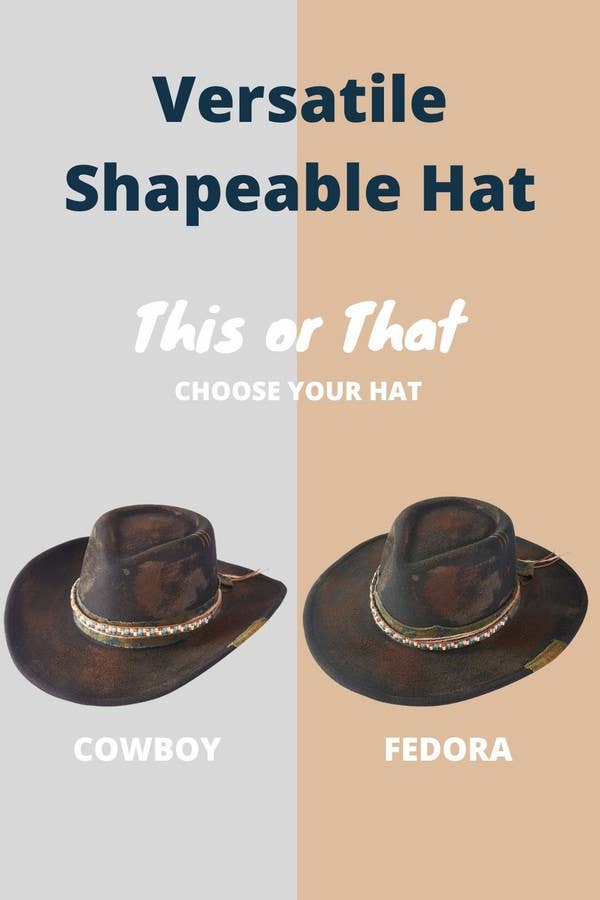 Distress Vintage Versatile Shapable Fedora Cowboy Hat