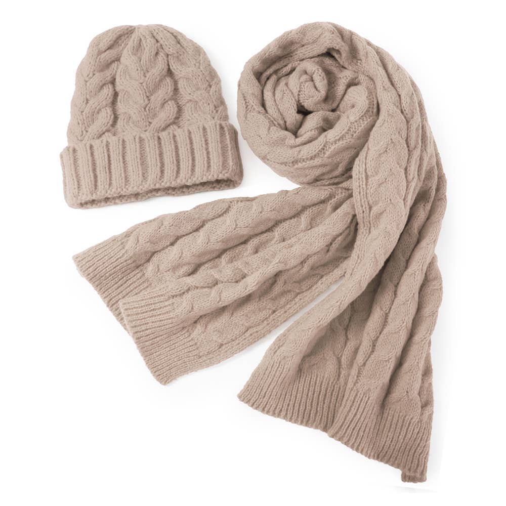 Cable Knit Beanie & Scarf Winter Set
: Lavender