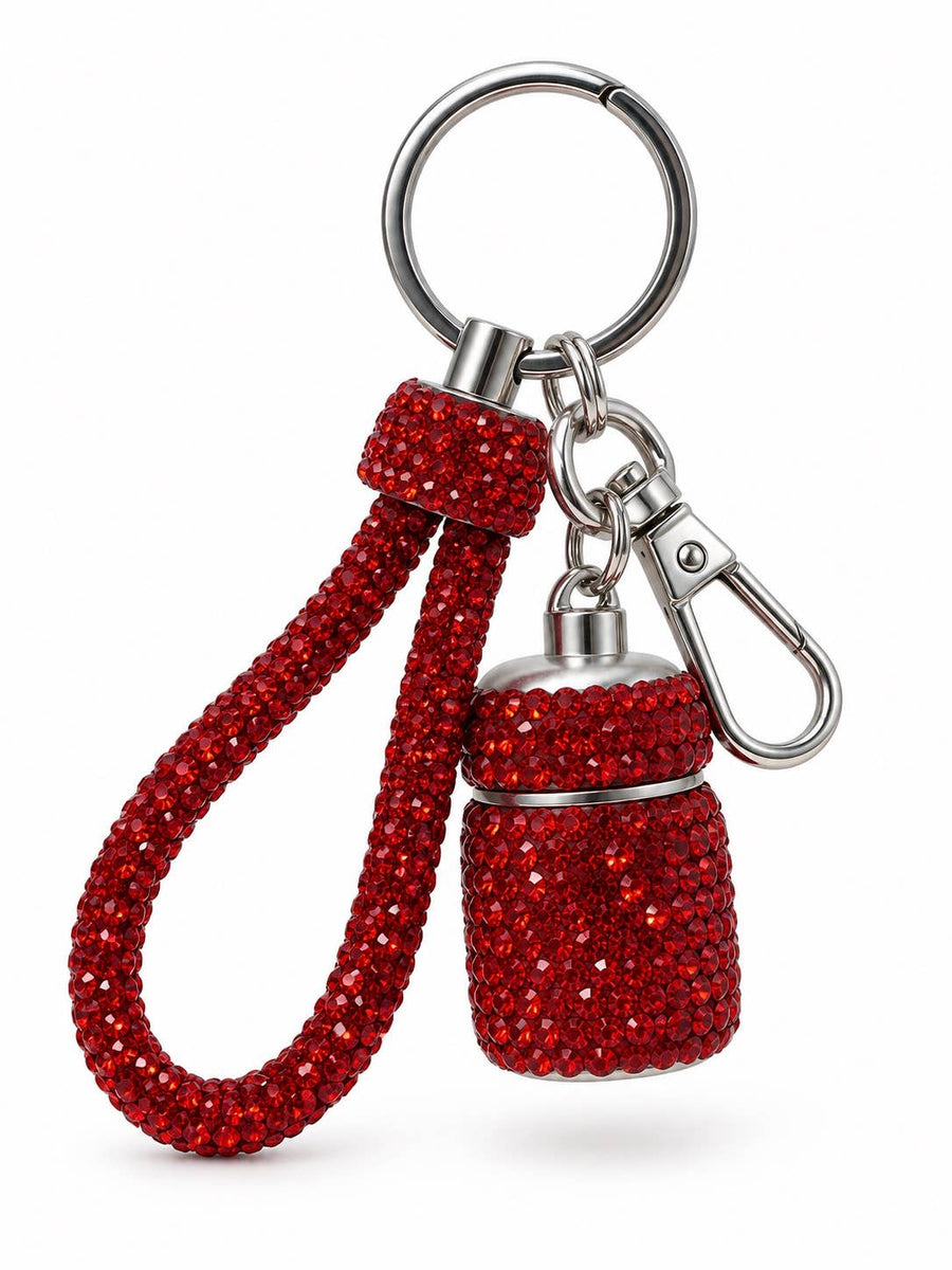 Rhinestone Fashion wide Pill Case Keychain: Clear