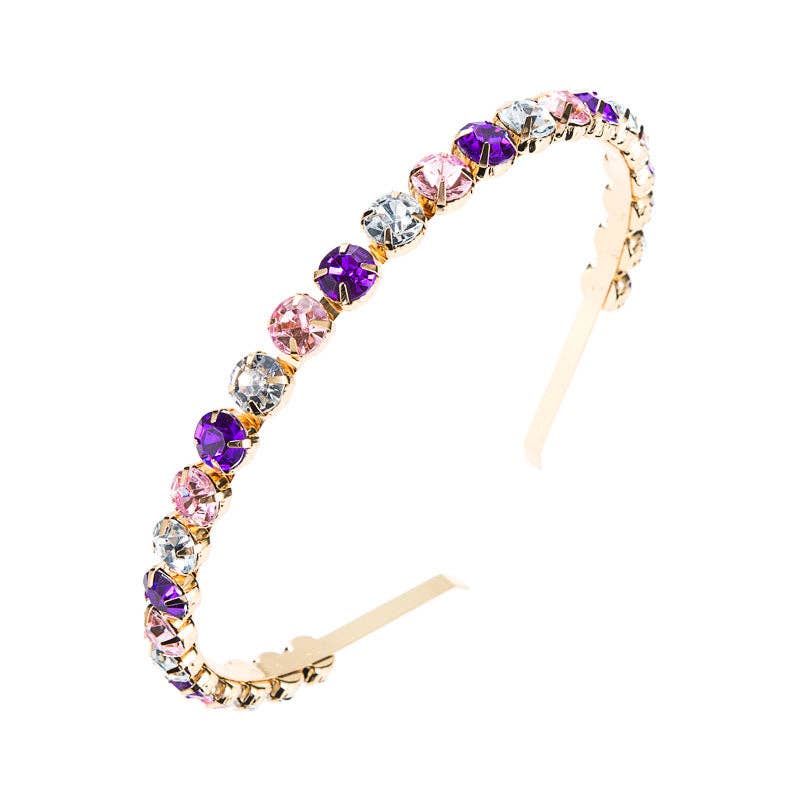 Baroque Gold Metal Headband With Colorful Rhinestones: Pastel Pink