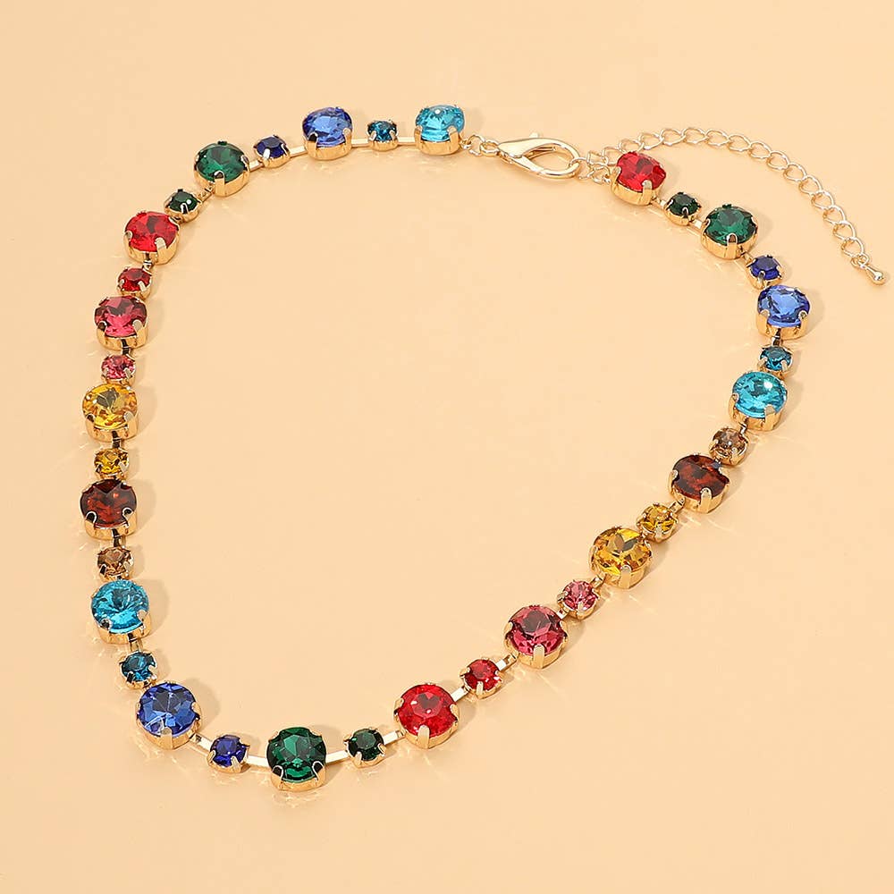 Alternating Round Stone Link Statement Necklace: Light,Multi