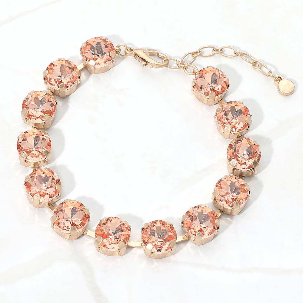 Round Stone Cluster Link Bracelet: Fuchsia