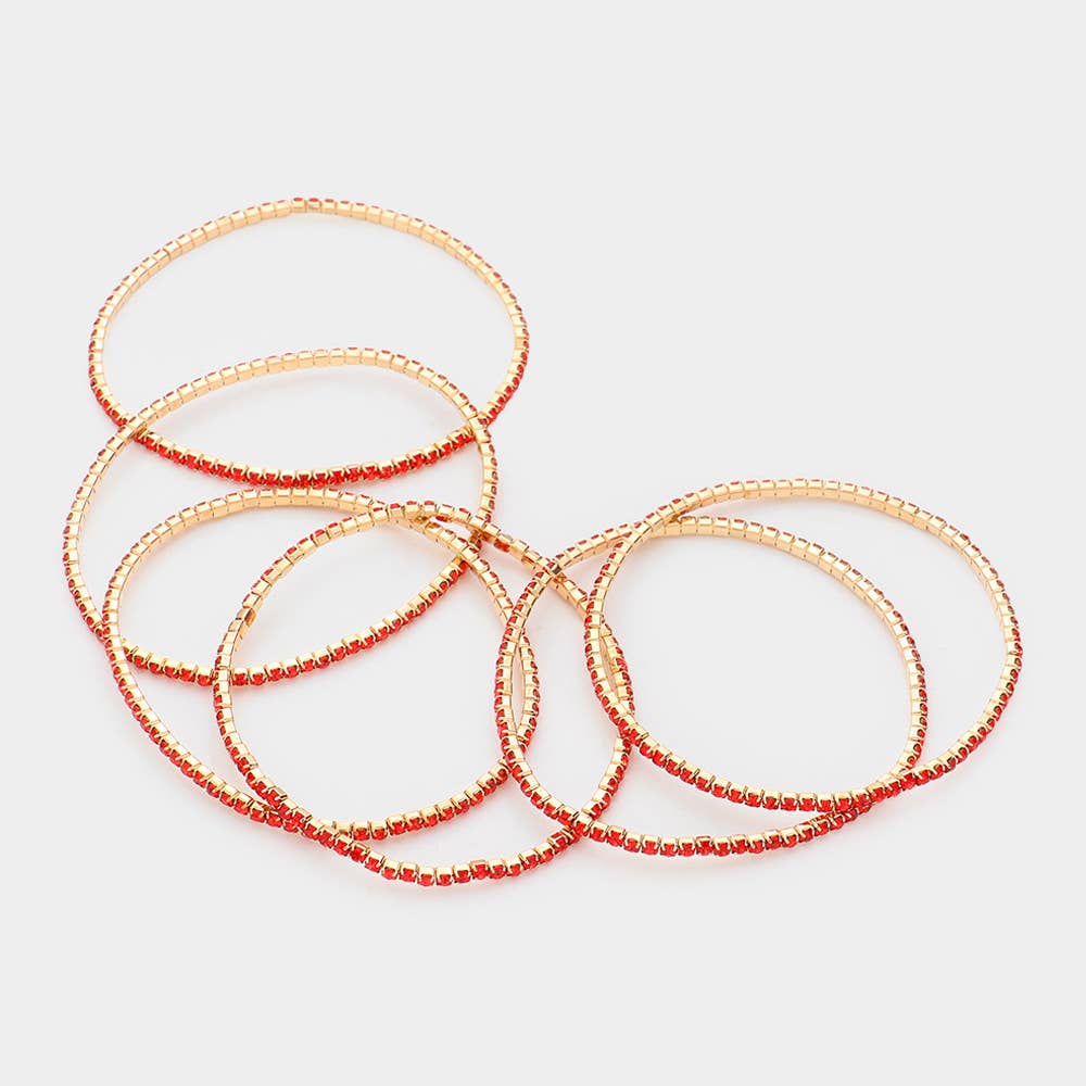 6PCS - Rhinestone Stretch Evening Bracelets: Clear,Silver