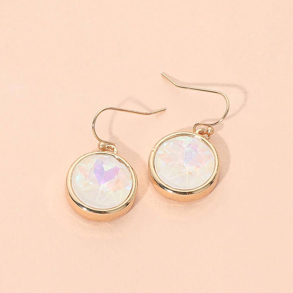 Round Faceted Stone Drop Dangle Earrings: Gold,White