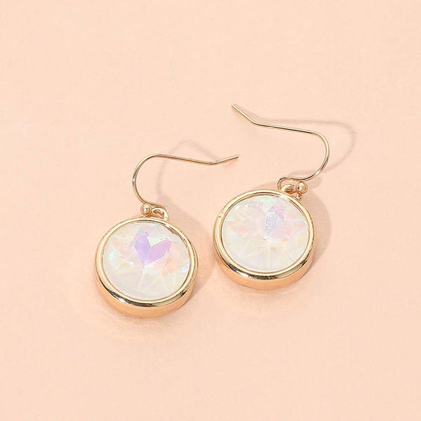 Round Faceted Stone Drop Dangle Earrings: Gold,White