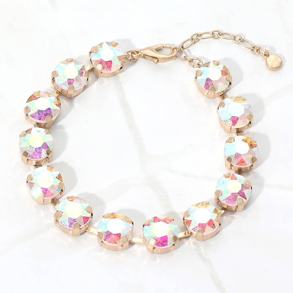 Round Stone Cluster Link Bracelet: Fuchsia