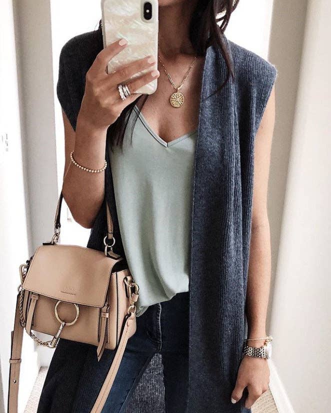 Trendy Longline Sleeveless Cardigan Vest for Women: Fuchsia / L