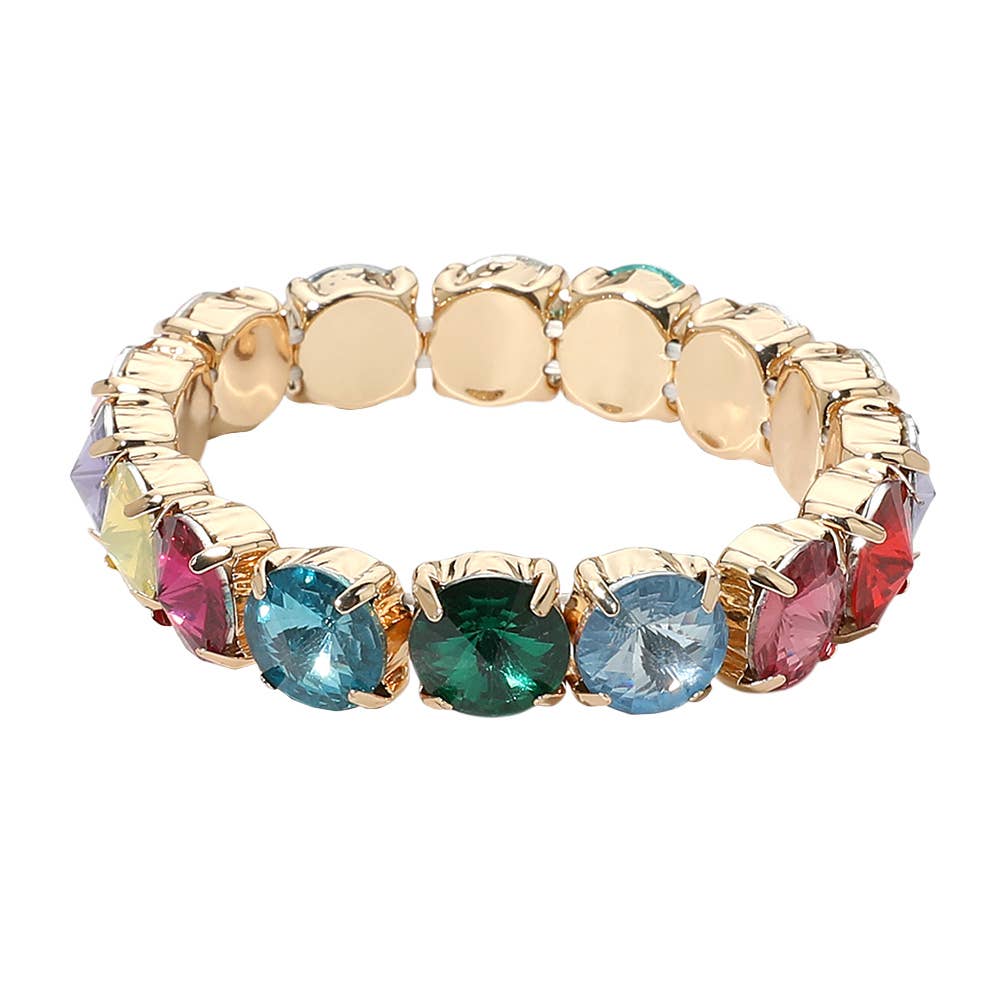 SECRET BOX_Multicolor Round Faceted Gem Beaded Stretch Bracelet