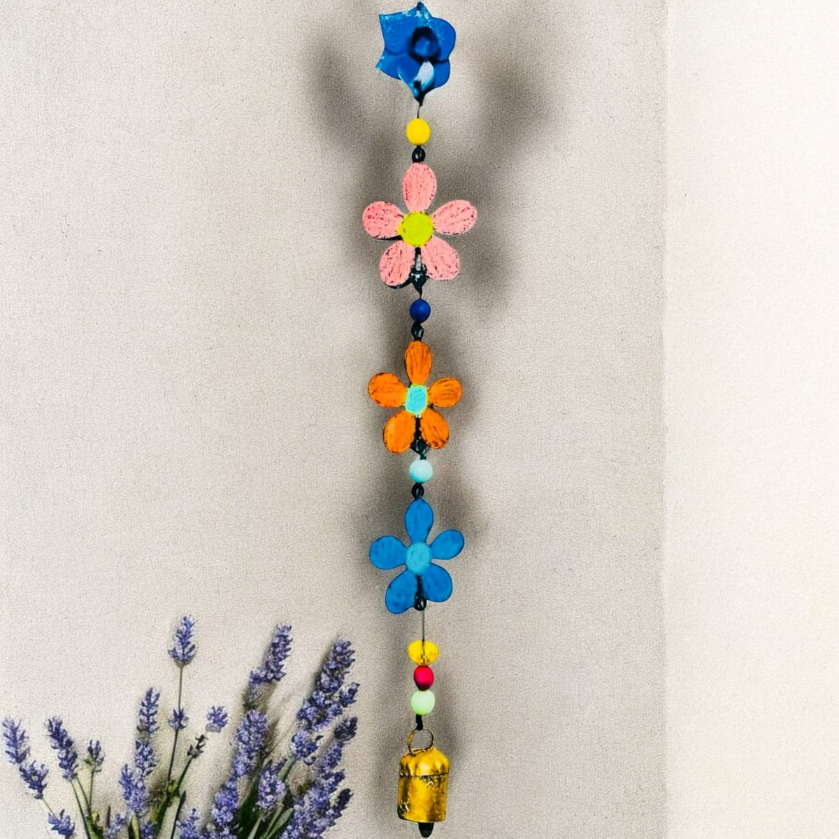 Metal Flower wind chime bell ornament gardener botanical USA