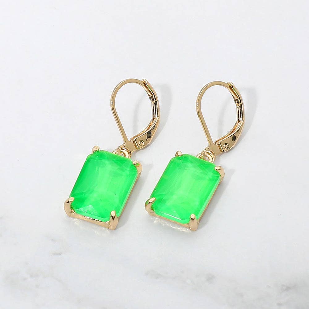 Rectangular Glass Stone Drop Dangle Earrings: Clear,Silver