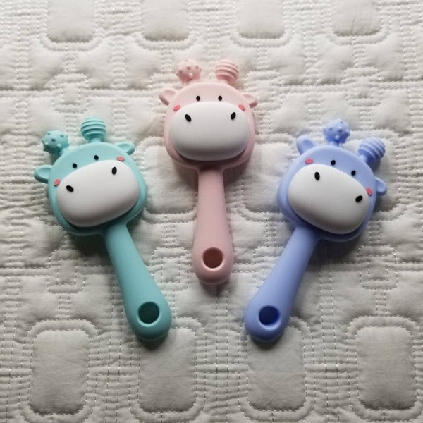 Deer Silicone Baby Teether Rattle Toy: Pink