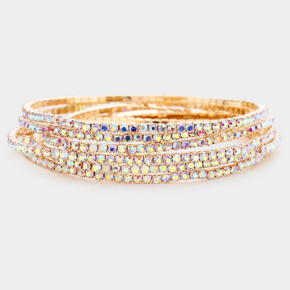 6PCS - Rhinestone Stretch Evening Bracelets: Clear,Silver