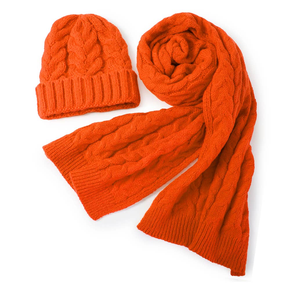 Cable Knit Beanie & Scarf Winter Set
: Lavender