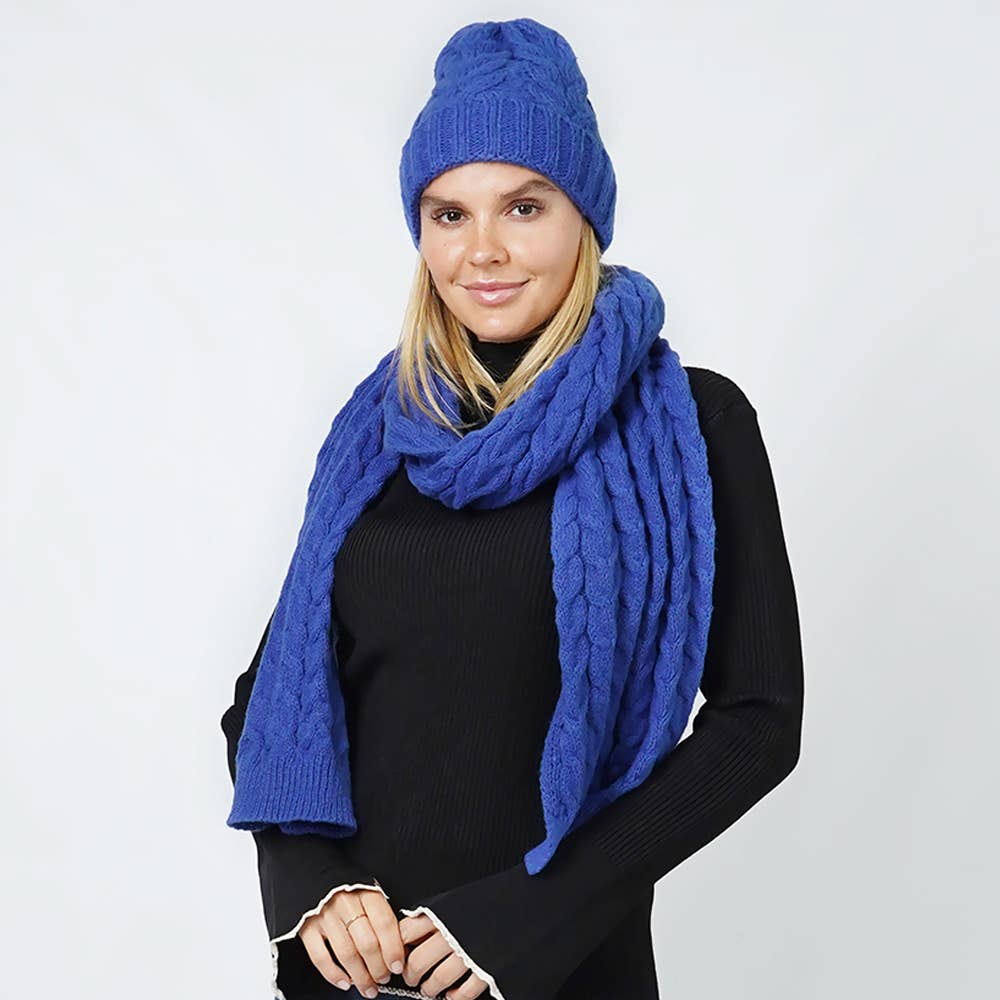 Cable Knit Beanie & Scarf Winter Set
: Fu