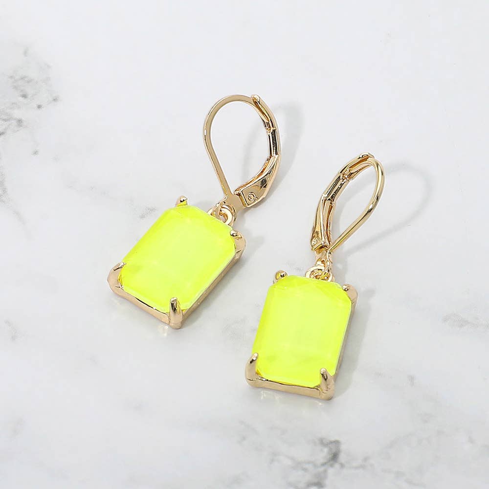 Rectangular Glass Stone Drop Dangle Earrings: Clear,Silver