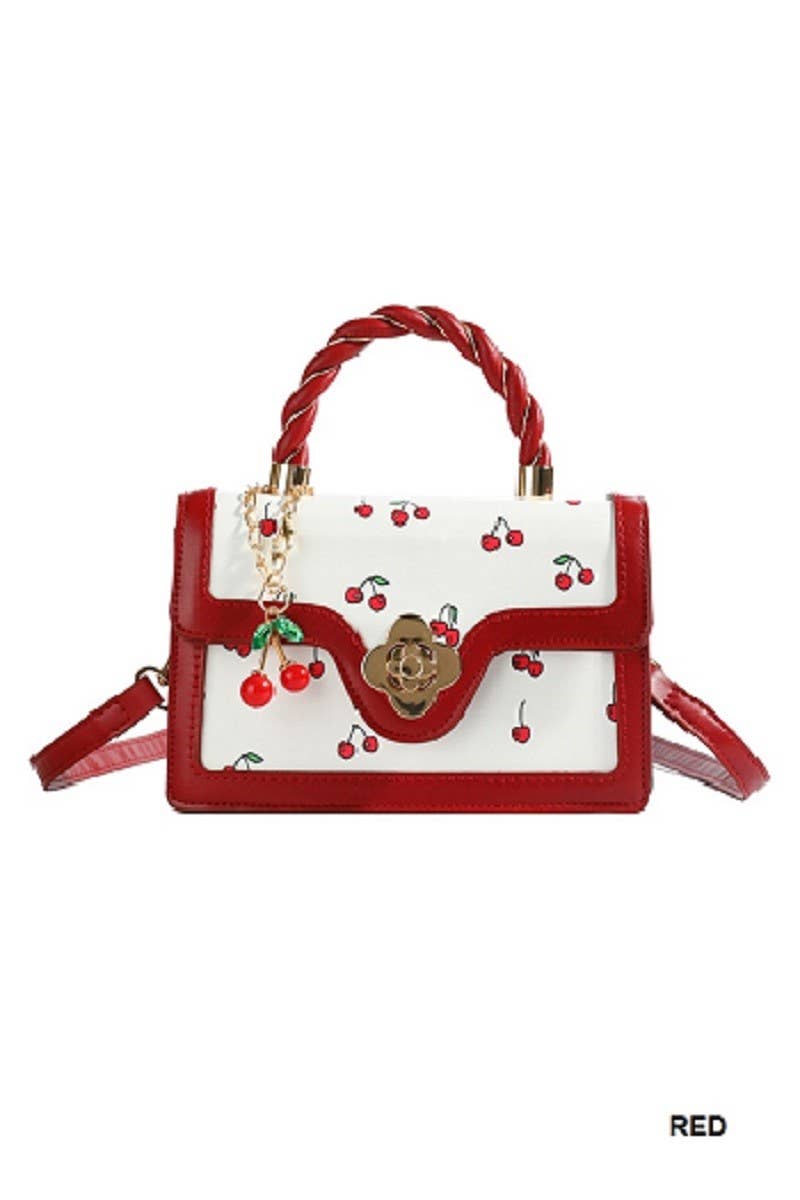 Cherry Pattern Vegan Leather Shoulder Hand Bag: BLACK / 1 (ONE SIZE)