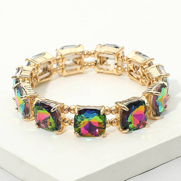 Cushion Square Stone Stretch Evening Bracelet: Vitrail Medium