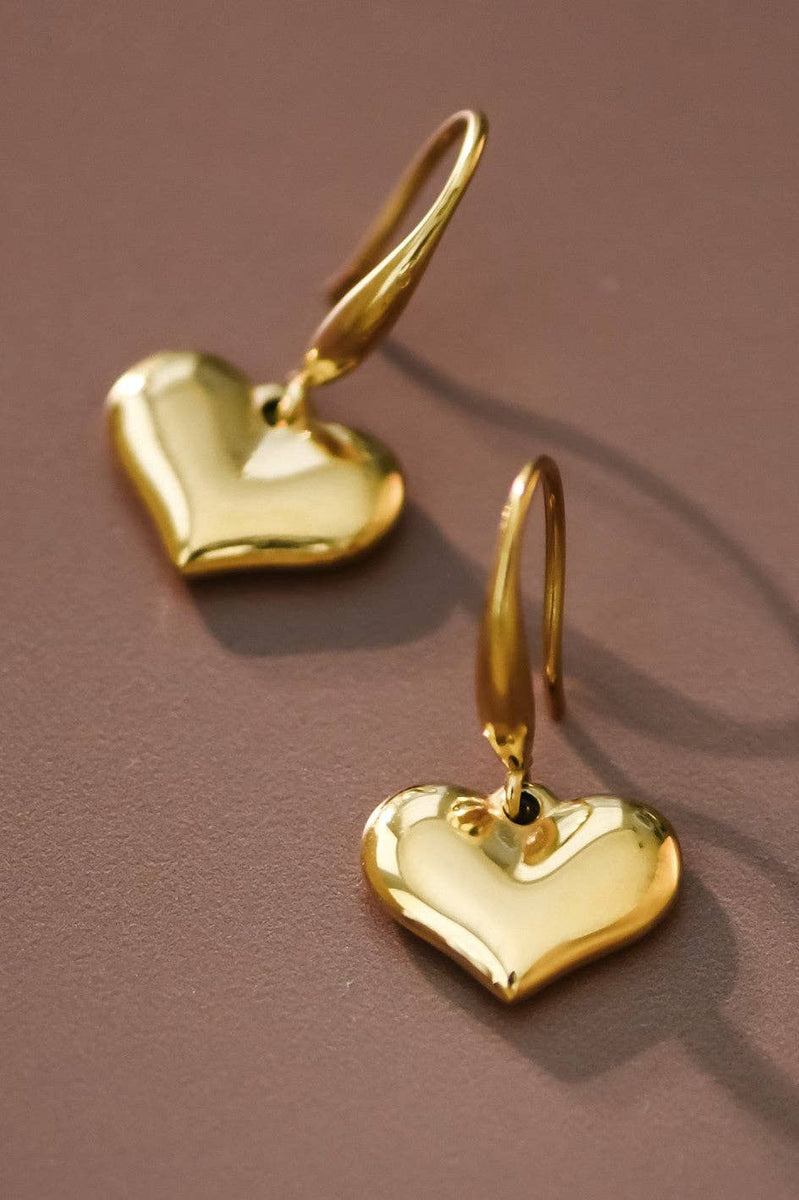 18K Gold Plated Waterproof Stainless Steel Drop Heart Earrings