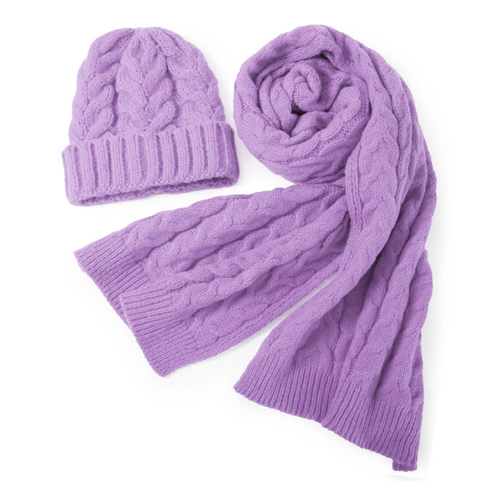 Cable Knit Beanie & Scarf Winter Set
: Fu