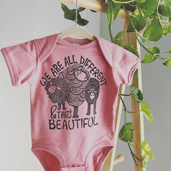 Different is Beautiful Baby Onesie, Sheep: Mauve / 12M