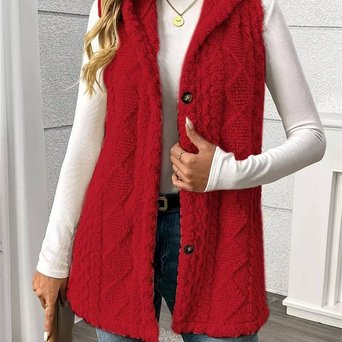 Women's Reversible Faux Fur outwear Vest with Buttons