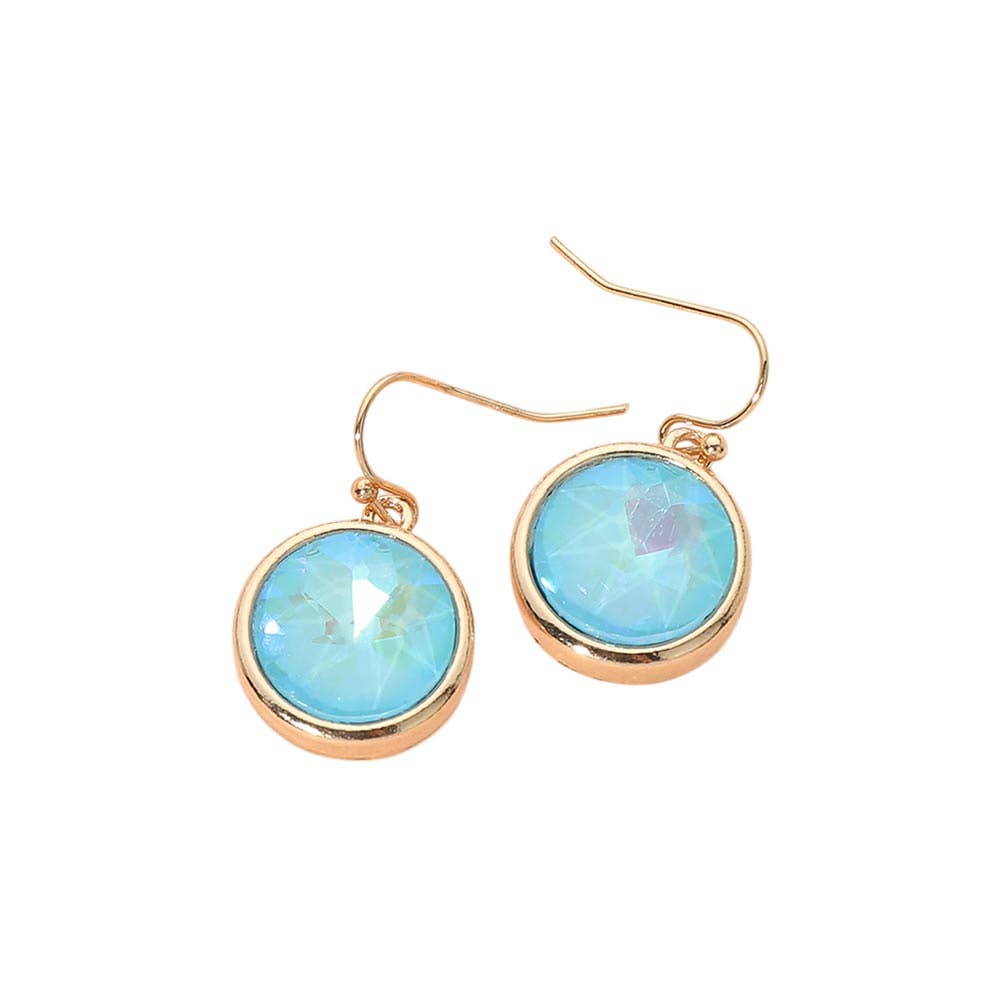 Round Faceted Stone Drop Dangle Earrings: Fuchsia,Gold,Light