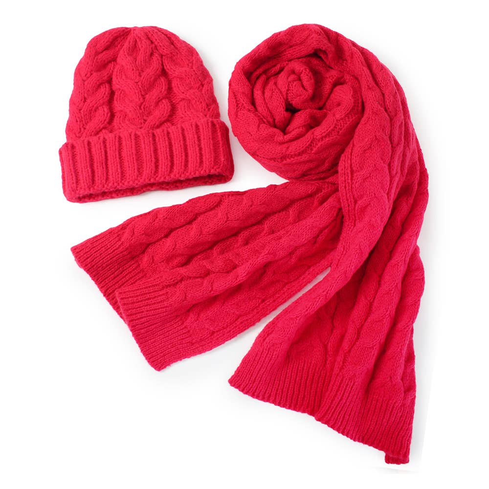 Cable Knit Beanie & Scarf Winter Set
: Fu