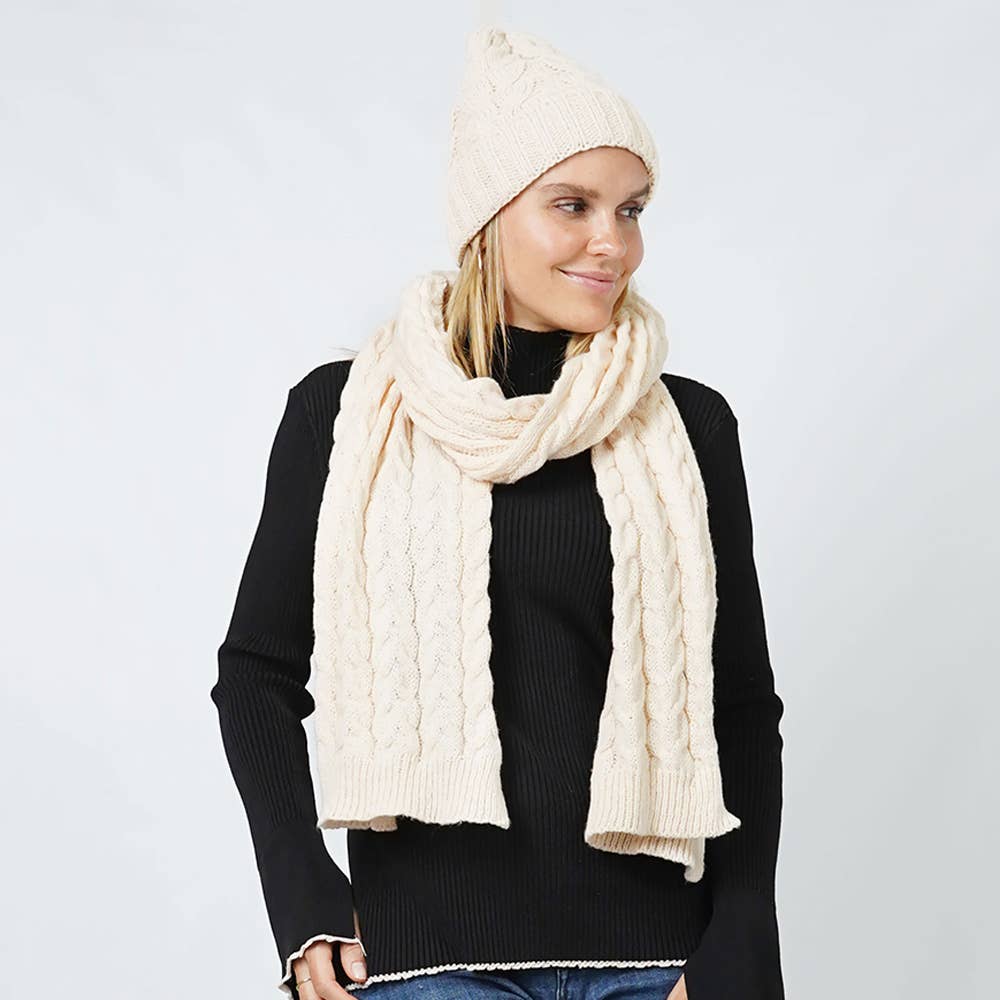 Cable Knit Beanie & Scarf Winter Set
: Fu