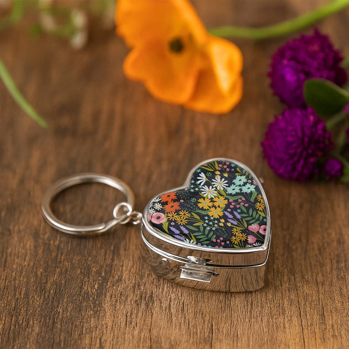 The Flower Market Heart Pill Box Keyring