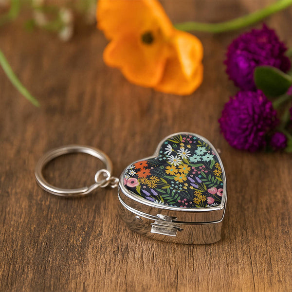 The Flower Market Heart Pill Box Keyring