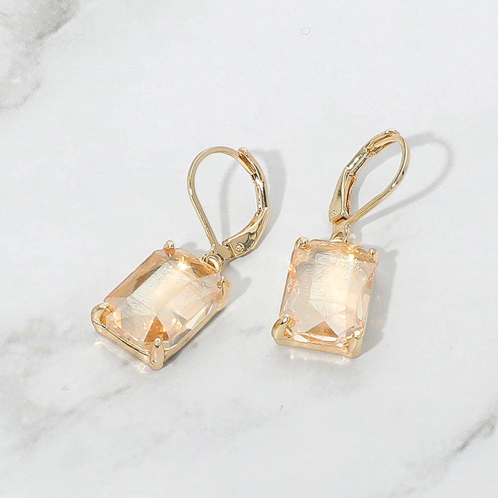 Rectangular Glass Stone Drop Dangle Earrings: Clear,Silver
